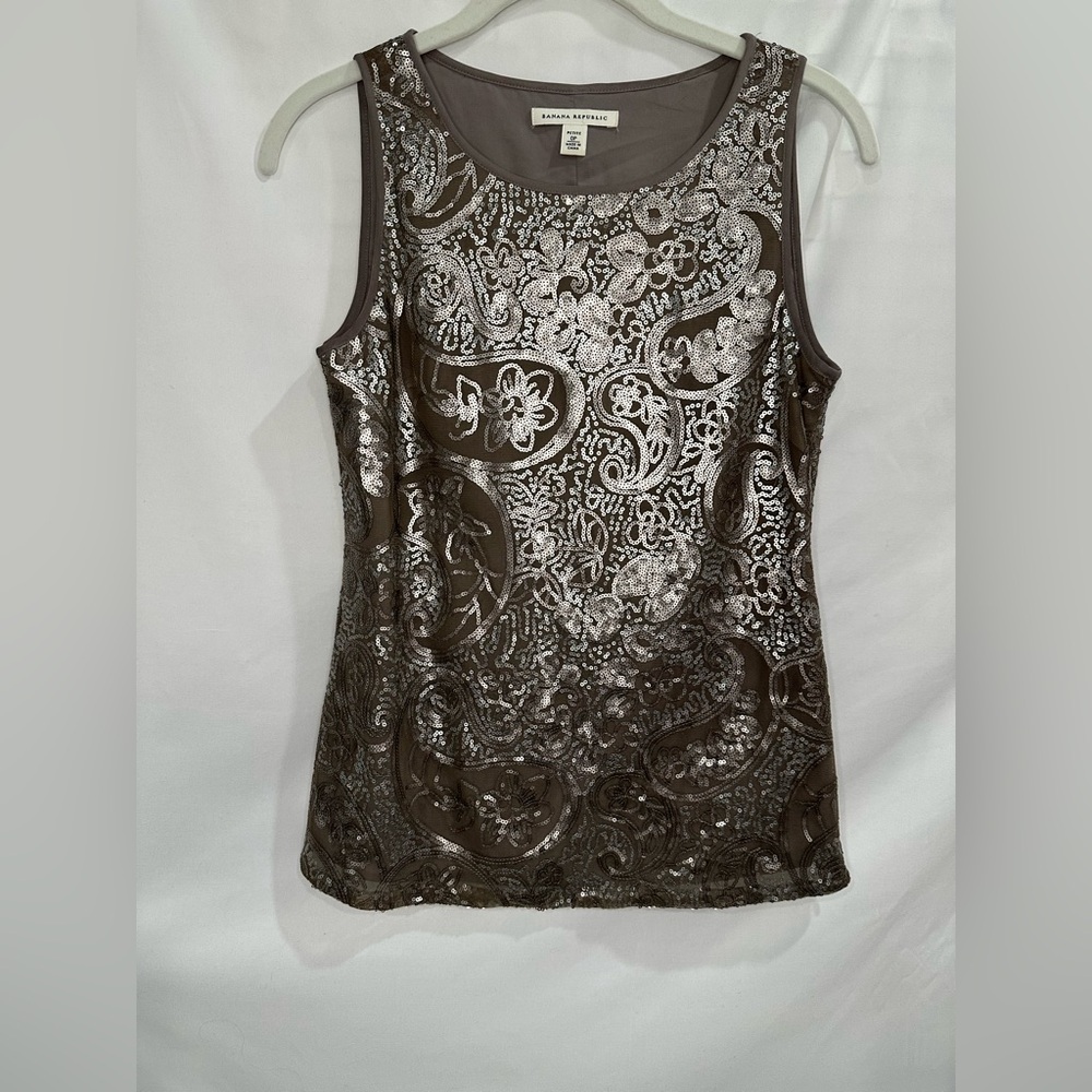 Banana Republic Taupe Metallic Sequin Blouse size 0 petite